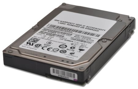 IBM 146.8GB 3.5" internal hard drive with a silver metal casing, featuring a label on top with various technical specifications and a barcode, designed for 15K RPM performance.