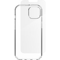 Clear IFROGZ Defence case and screen protector for iPhone 16e/14/13 with reinforced corners and precise cutouts.