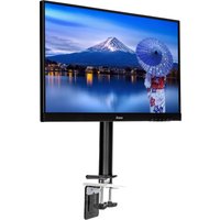 Black Iiyama DS1001C-B1 monitor stand with adjustable arm, supporting a 30" screen, mounted on a desk.