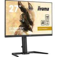 Black iiyama 27" QHD gaming monitor with thin bezels, 240Hz refresh rate, and adjustable stand.