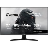 27" iiyama G-MASTER monitor, black frame, IPS display, 2560x1440 resolution, 144Hz, G-SYNC compatible, Black Hawk design.