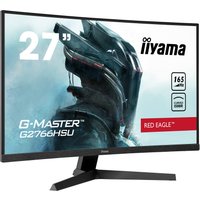 Black iiyama G-MASTER 27" monitor with slim bezels, Full HD LED display, angular stand, and Red Eagle branding.