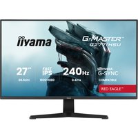 27" iiyama G-MASTER monitor, slim black bezel, fast IPS, 240Hz, G-SYNC compatible, Red Eagle branding.