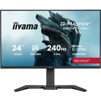 Black iiyama G-MASTER 23.8" monitor with slim bezels, sturdy stand, and "Red Eagle" branding on the screen.