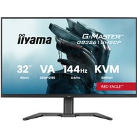 31.5" iiyama G-MASTER monitor, black frame, VA panel, 3840x2160 resolution, 144Hz, KVM switch, Red Eagle branding.