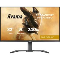 Black iiyama G-MASTER 31.5" monitor with slim bezels, 2560x1440 resolution, and 240Hz refresh rate displaying Gold Phoenix.