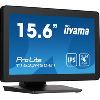 Black iiyama ProLite T1633MSC-B1 15.6" touchscreen monitor, Full HD 1920x1080, with sturdy base and IPS display.