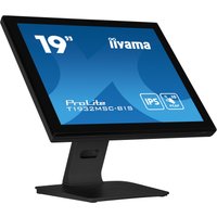 Black iiyama ProLite 19" LED touchscreen monitor with tabletop stand, 1280x1024 resolution, Full HD display.