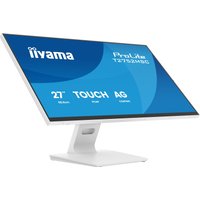 White iiyama ProLite T2752MSC-W1AG monitor, 27-inch, slim bezel, angled stand, blue display screen.