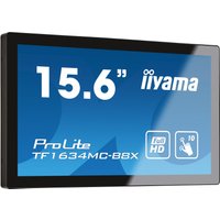 Black Iiyama ProLite TF1634MC-B8X 15.6" touchscreen monitor, Full HD 1920x1080, LED display with multi-user capability.