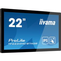 Black Iiyama ProLite TF2234MC-B7AGB monitor, 21.5-inch, IPS display with touch capability, blue screen background.