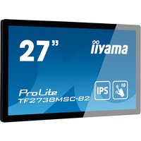 Black iiyama 27" touchscreen monitor with Full HD LED display, slim bezel, and multi-user capability.