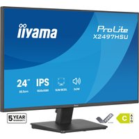 Black iiyama ProLite X2497HSU-B1 monitor, 23.8" screen, slim bezels, IPS display, 1920x1080 resolution, on a square stand.