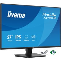 Black iiyama ProLite X2791HS-B1 monitor, 27-inch, slim bezels, blue display with specs, on a rectangular stand.