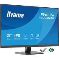 Black Iiyama ProLite 27" monitor with slim bezels, Quad HD 2560x1440 resolution, LED display, and sturdy stand.