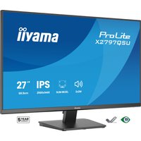 Black Iiyama ProLite X2797QSU-B1 monitor, 27" Quad HD, slim bezels, rectangular base, blue display screen.