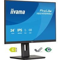 Black iiyama ProLite XB2495WSU-B1 monitor, 24.1" display, slim bezel, adjustable stand, energy rating C.