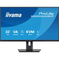 iiyama ProLite XB3294UHSCP-B1 monitor, 31.5", slim bezel, black stand, 3840x2160 resolution, USB-C port, KVM switch.