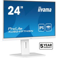 White Iiyama ProLite XUB2497HSN-W2 monitor, 23.8" Full HD LED, slim bezels, adjustable stand, 5-year warranty badge.