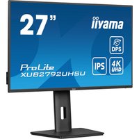 Black iiyama ProLite 27" monitor, 4K Ultra HD, slim bezels, adjustable stand, LED display with IPS technology.