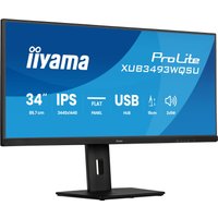 UltraWide black Iiyama 34" monitor, slim bezel, LED display, 3440x1440 resolution, adjustable stand.
