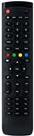 Black remote control with a sleek design, featuring a variety of buttons in colors red, green, yellow, and blue, and a compact layout for easy navigation.