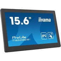 Black Iiyama 15.6" Full HD LED touchscreen monitor, model T1624MSC-B1, with a sleek design and blue display screen.