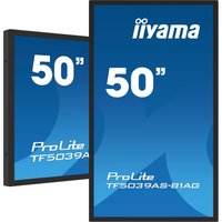 Black Iiyama 49.5" 4K Ultra HD LED touchscreen monitor with blue screen display.