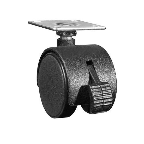 Black plastic wheel with a metal plate for mounting, featuring a locking mechanism, designed for the ILuv Multicharger-X, sold in a pack of four.