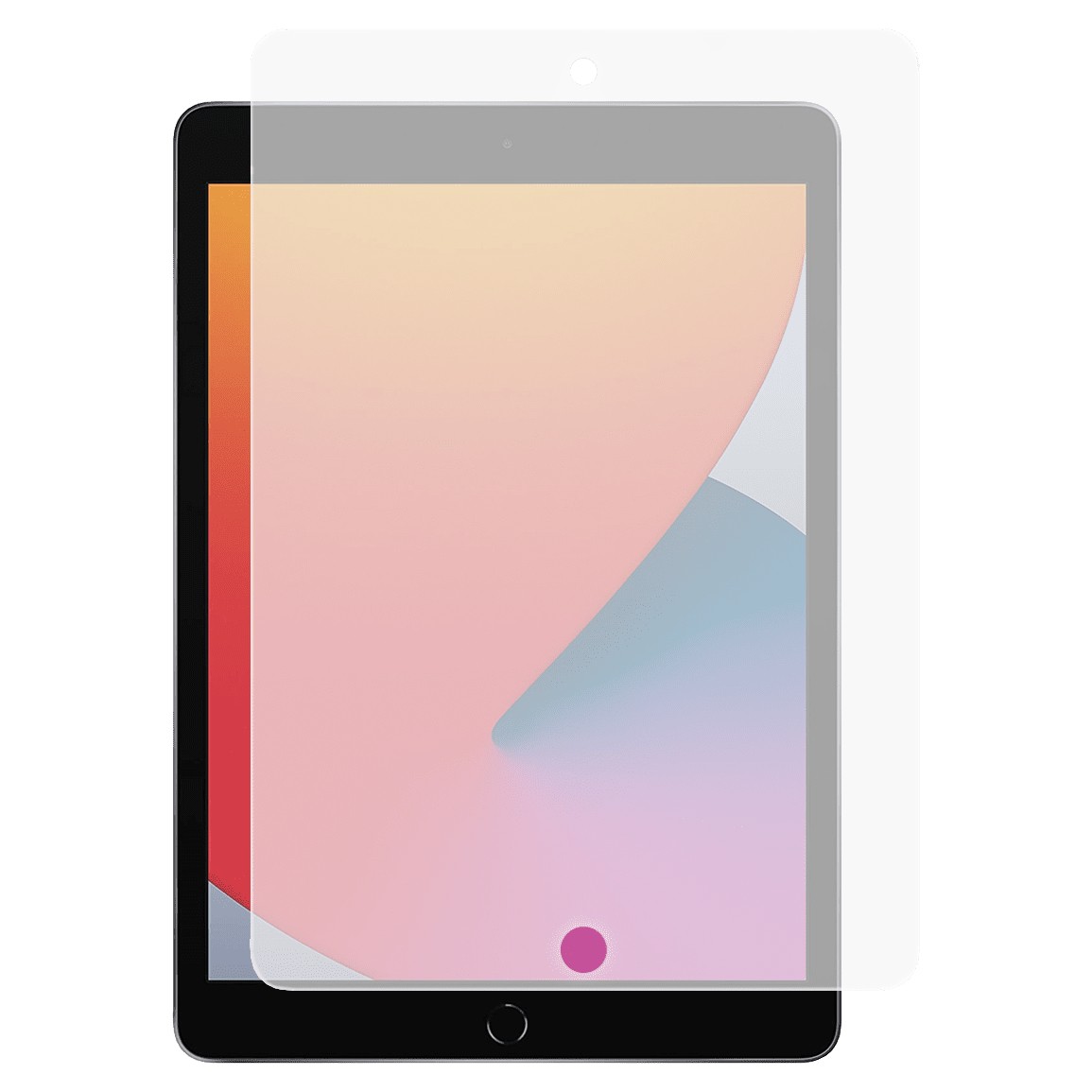 Clear tablet screen protector designed for iPads, featuring a glossy finish and precise cutouts for camera and sensors, enhancing visibility and touch sensitivity.