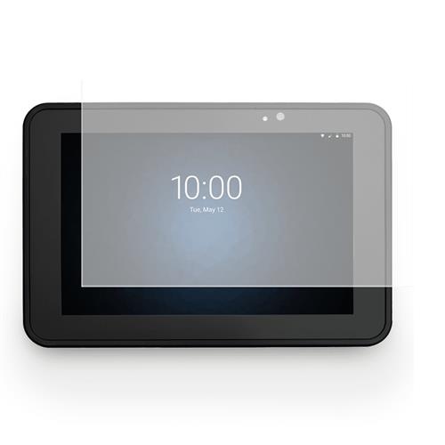 Clear screen protector for tablets, designed by GJOHNSON, featuring a smooth surface and precise cutouts, displayed on a black tablet showing the time and date.