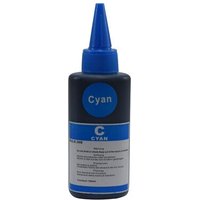 InkLab Bottle-Cyan with blue cap, cylindrical shape, and cyan label detailing product information.
