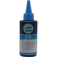InkLab LightCyan ink bottle with blue nozzle, black body, and light cyan label detailing compatibility.