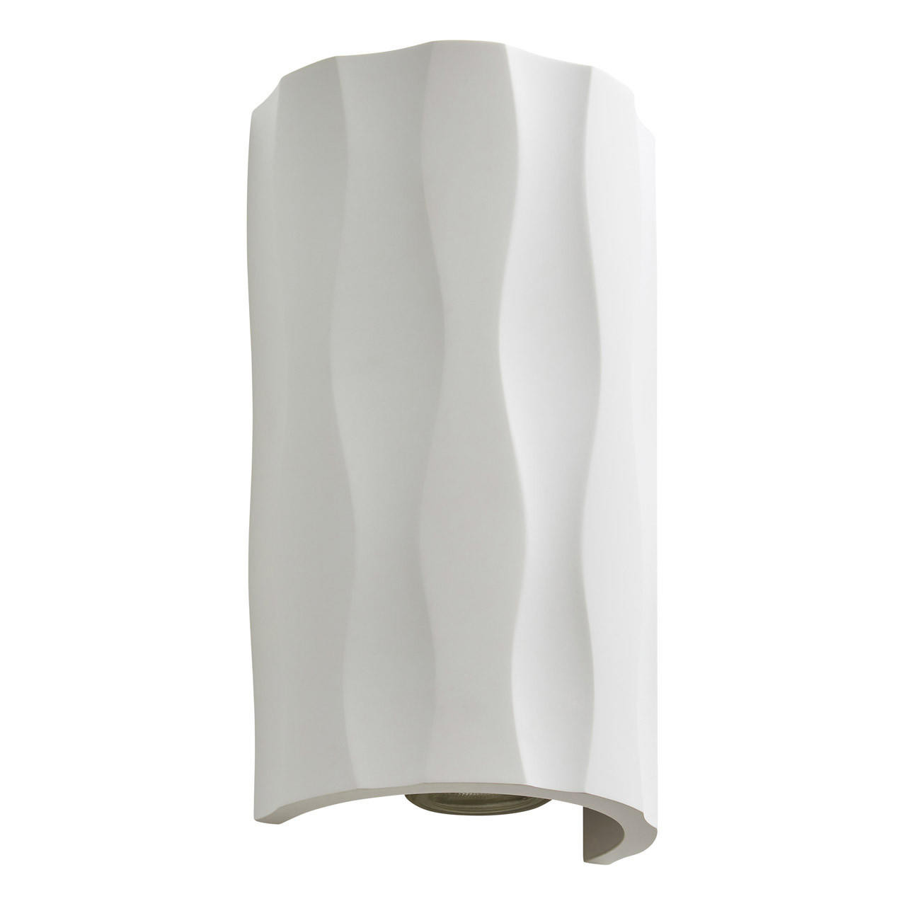 White, textured wall light with a wavy design, suitable for painting, featuring an up/down light orientation and a sleek, modern look.
