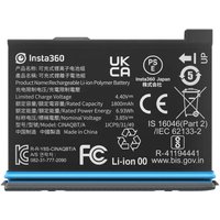 Black Insta360 X3 Battery with white text, blue base, and certification symbols on the front.