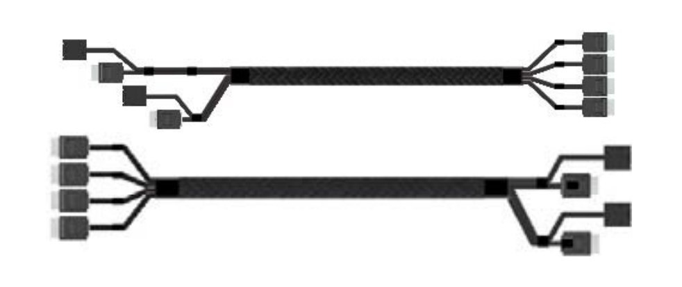Black Intel A2U8PSWCXCXK2 Serial Attached SCSI (SAS) cable, 0.875 meters long, featuring multiple connectors at each end for data transfer.