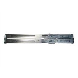 Silver metal mounting rails with a sleek design, featuring multiple mounting holes and a smooth surface, designed for secure installation of Intel products.