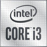 Intel Core i3-10100 processor logo on a silver metallic background with Intel branding and Core i3 text.