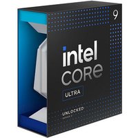 Intel Core Ultra 9 processor box, black with blue accents, featuring large "9" and "Ultra" text.