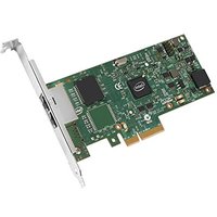 Intel I350T2V2 network card, green circuit board with dual Ethernet ports and PCIe connector.