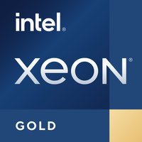 Intel Xeon Gold processor logo with blue background and gold accent, featuring Intel and Xeon text.