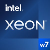 Intel Xeon w7-2475X processor, blue square design with Intel logo and Xeon branding.