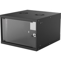 Black Intellinet 19" wall mount network cabinet, 6U, with clear front door and ventilation slots on top.