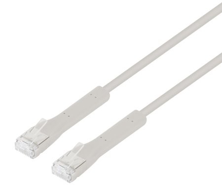Grey 1.5-meter Cat6a F/FTP networking cable featuring two clear connectors at each end, designed for high-speed data transmission.