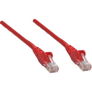 Red RJ45 network cable, 1.50m long, featuring UTP construction with clear plastic connectors on both ends, designed for CAT 5e performance.