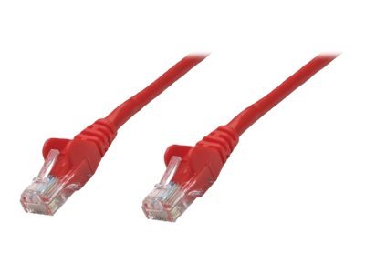 Red Intellinet Cat6 network patch cable, 0.25m long, made of copper with S/FTP shielding and LSOH material, featuring clear plastic connectors on both ends.