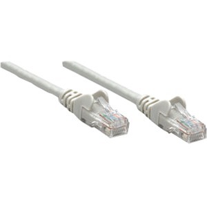 Grey Intellinet Cat6 network patch cable, 0.5m long, made of CCA with U/UTP configuration, featuring PVC insulation and RJ45 connectors on both ends.