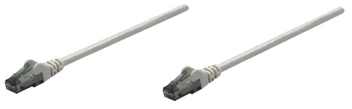 Grey Intellinet Cat6 network patch cable, 1.5m long, featuring CCA material, U/UTP configuration, PVC insulation, and RJ45 connectors on both ends.