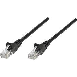Black Intellinet Cat6 network patch cable, 1 meter long, featuring copper S/FTP construction and LSOH material, with clear RJ45 connectors on both ends.