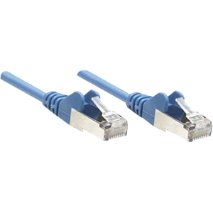 Blue Cat6 UTP patch cable, 1 meter long, featuring RJ-45 connectors on both ends with clear plastic clips and a durable PVC cable jacket.